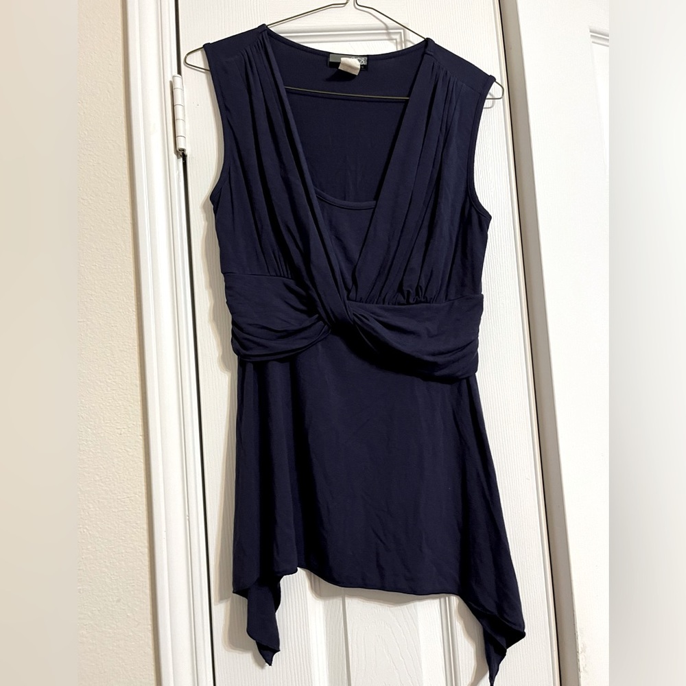 Navy Blue, Sleeveless Blouse with Front Ribbon Bow Design